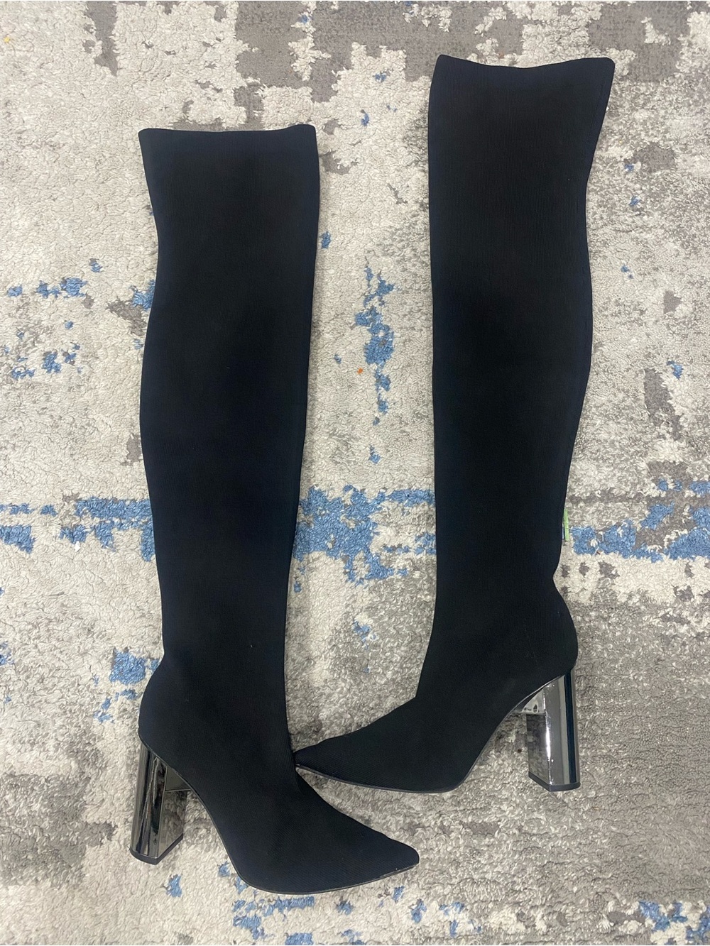 ZARA Black Over-the-Knee Stretch Boot with Metallic Block Heel